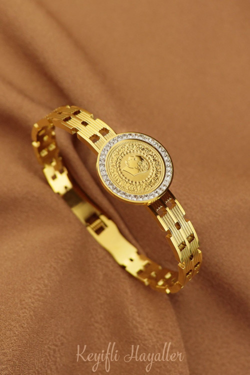 Çelik Kelepçe - Çelik Çeyrekli Paslanmaz Çelik Kelepçe Gold - 316L Çelik - Yeni Sezon