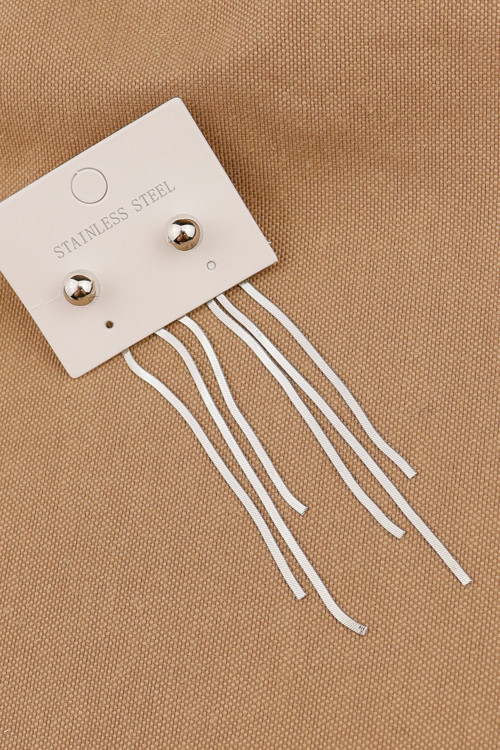 Çelik Küpe - Çelik Silver Sallantılı Topçuk Model Kararmaz Küpe 10Cm - Yeni Sezon