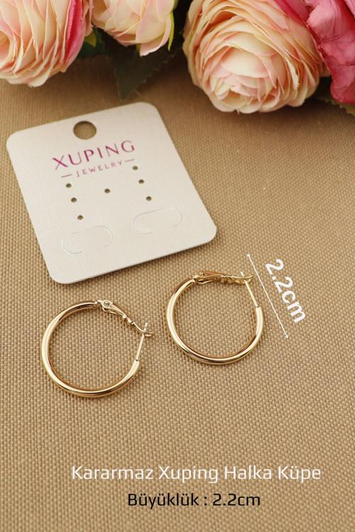 Xuping Küpe - Xuping Rose Kararmaz Sade Halka Küpe 2.2Cm - Yeni Sezon