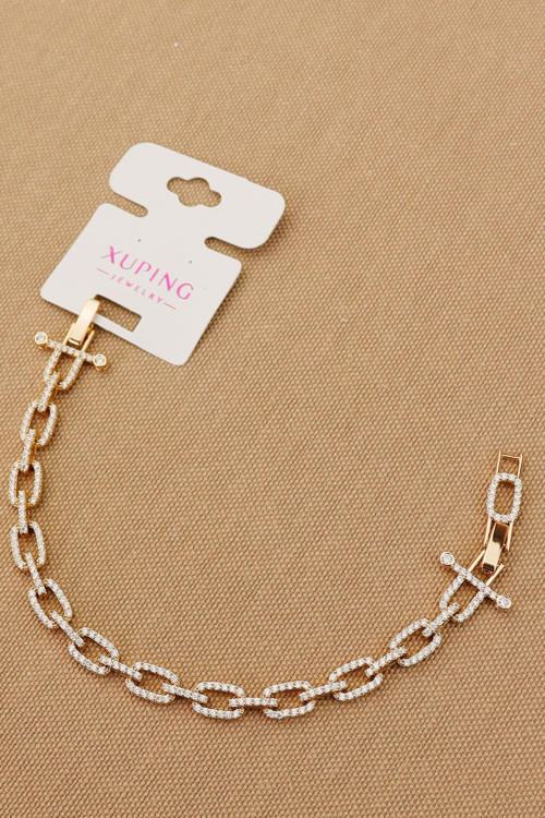 Xuping Bileklik - Vip Şık Halka Zincir Zirkon Taşlı Xuping Bileklik Rose 17+2Cm Yeni Sezon