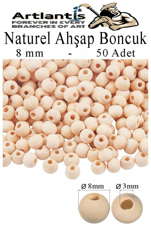Naturel Ahşap Boncuk 8mm 50 li 1 Paket Ham Boyanabilir Ahşap Yuvarlak Doğal Boncuklar Takı Tasarım Ektinlik Kreş Okul