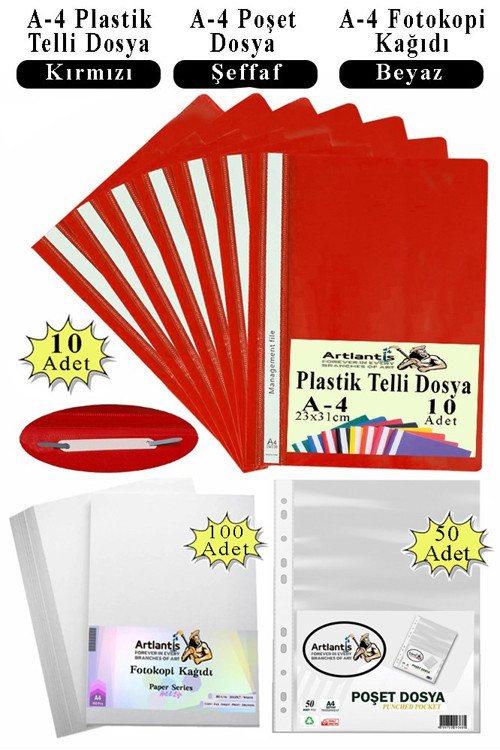 Telli Dosya Plastik A4 10 lu Poşet Dosya 50 li A4 Fotokopi Kağıdı 100 Adet 1 Paket Ekonomik Kaliteli Şeffaf Kapak Dosya
