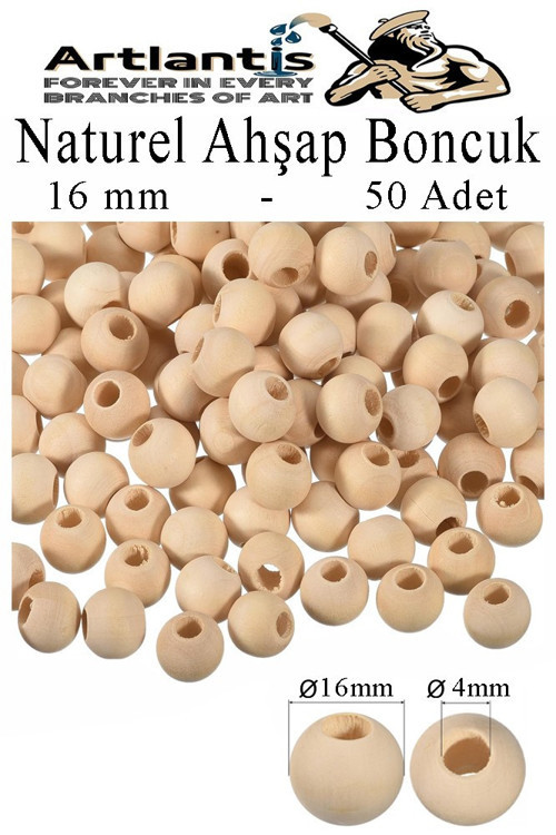 Naturel Ahşap Boncuk 16mm 50 li 1 Paket Ham Boyanabilir Ahşap Yuvarlak Doğal Boncuklar Takı Tasarım Ektinlik Kreş Okul