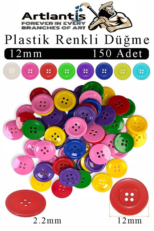 Renkli Düğme Plastik 1.2cm 150 li 1 Paket 12 mm Plastik Renkli Düğme Dikiş Parlak Yuvarlak 4 Delikli Düğme Etkinlik Okul