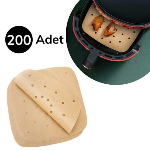 Pişirme Kağıdı 200 Adet Air Fryer Tek Kullanımlık Hava Fritöz Yağ Geçirmez Yapışmaz Gıda Pişirme Kağıdı Delikli Kare Mo