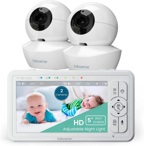 5 Inc HD Bölünmüş Ekranlı Bebek Monitörü, 2 Kamera ve Ses Özellikli