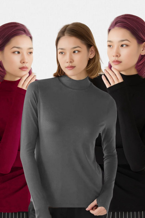 Kadın Siyah Antrasit Bordo 3'Lü Parmak Detaylı Ultra Soft Body