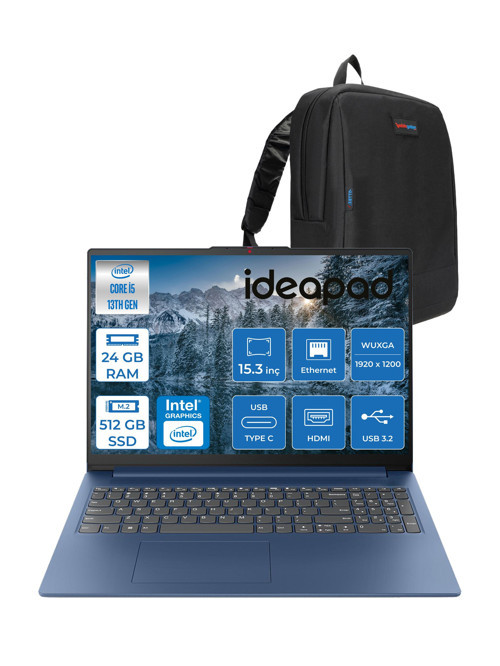 Ideapad Slim 3 15IRH10 Intel Core I5 13420H 24GB 512GB SSD Freedos 15.3" Wuxga (1920X1200) IPS 300NITS Taşınabilir Bilgisayar 83K10062TRF04 + Zetta Çanta