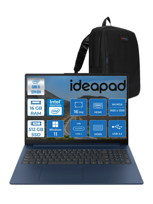 Ideapad Slim 3 16IRH10 Intel Core I5 13420H 16GB 512GB SSD Windows 11 Home 16" Wuxga (1920X1200) IPS 300NITS Taşınabilir Bilgisayar 83K2001RTRH01 + Zetta Çanta