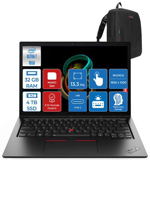 Thinkpad L13 G5 Yoga Ultra 7 165U 32GB 4tb 13.3" Wuxga Windows 11 Pro Nanosim Dokunmatik Yapay Zeka Destekli Bilgisayar L21LM0037TXP02