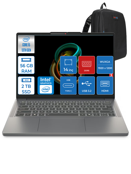 Ideapad Slim 3 Intel Core I5 13420H 56GB Ddr5 1tb + 1tb SSD Intel® UHD Graphics WIN11PRO 14" Wuxga IPS Taşınabilir Bilgisayar 3S15IRH10P16 + Zettaçanta