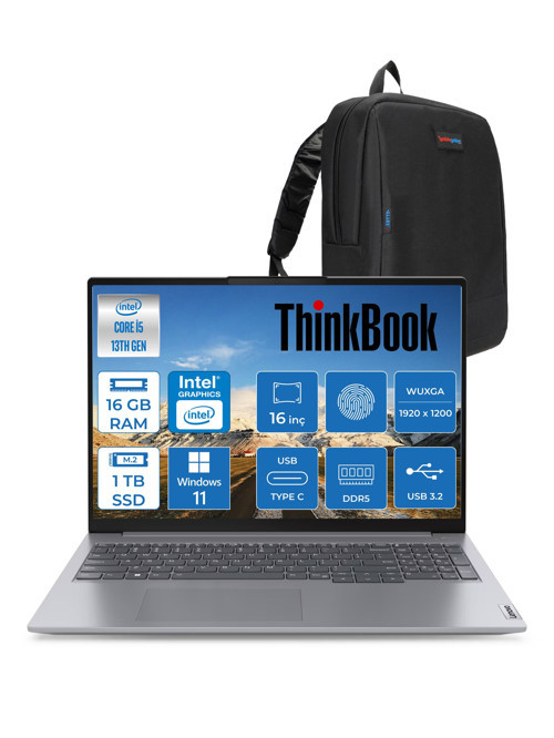 Thinkbook 16 G6 Irl Intel Core I5 13420H 16GB Ddr5 1tb SSD 16" Wuxga 300NITS IPS Windows 11 Home Taşınabilir Bilgisayar 21KH00SXTRH02 + Zetta Çanta