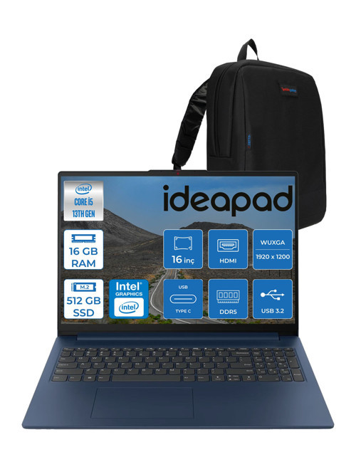 Ideapad Slim 3 16IRH10 Intel Core I5 13420H 16GB 512GB SSD Freedos 16" Wuxga (1920X1200) IPS 300NITS Taşınabilir Bilgisayar 83K2001RTRF01 + Zetta Çanta