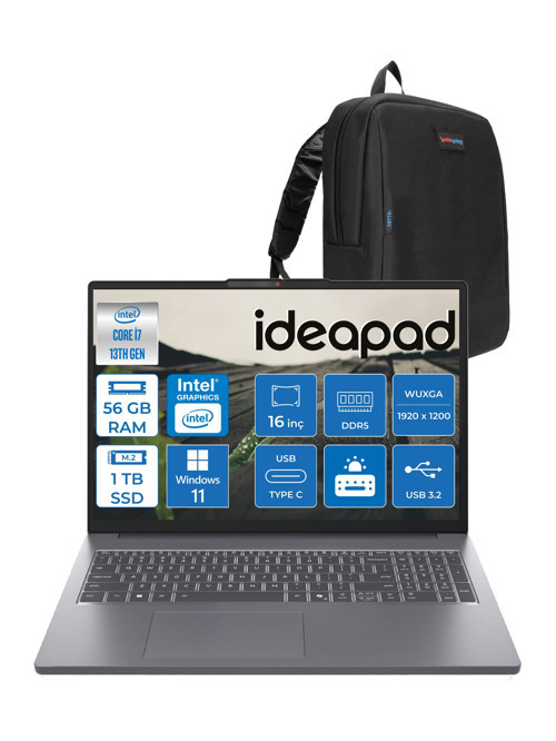 Ideapad Slim 3 16IRH10 Intel Core I7 13620H 56GB 1tb SSD Windows 11 Pro 16" Wuxga (1920X1200) IPS 300NITS Taşınabilir Bilgisayar 83K2001VTRP11 + Zetta Çanta