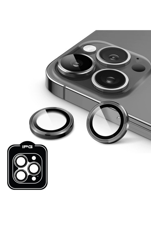 iPhone 14 Pro / Pro Max için IPG ProLENS Kamera Lens Koruyucu Alüminyum CD Çerçeveli, Kırılmaz Cam - Uzay Grisi