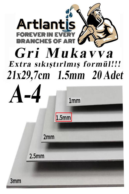 A4 Mukavva Gri 1.5 mm 20 Adet 1 Paket 21x29,7 cm A-4 Mukavva 1,5 mm Kalınlığında A-4 Mukavva