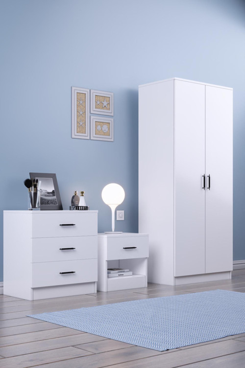 Abete 2 Kapili Gardirop +1 Çekmeceli̇ Komodi̇n +3 Çekmeçeli̇ Şi̇foni̇yer/BEYAZ