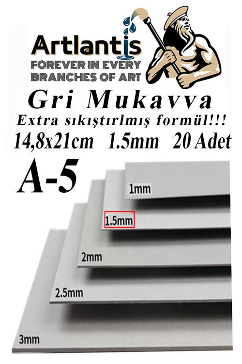 A5 Mukavva Gri 1.5 mm 20 Adet 1 Paket 14,8x21 cm A-5 Mukavva 1,5 mm Kalınlığında A-5 Mukavva