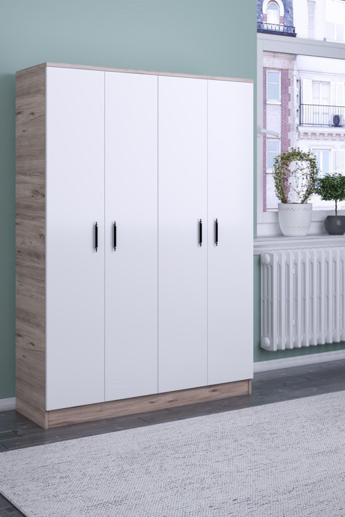 Abete-4 Kapılı Atlantik Çam - Beyaz Gardırop
