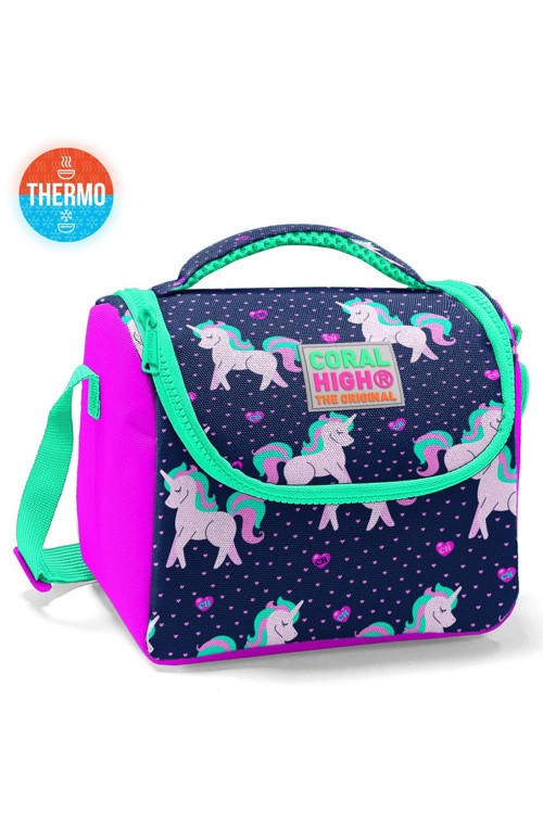 Kids Lacivert Pembe Unicorn Desenli Thermo Beslenme Çantası 11727