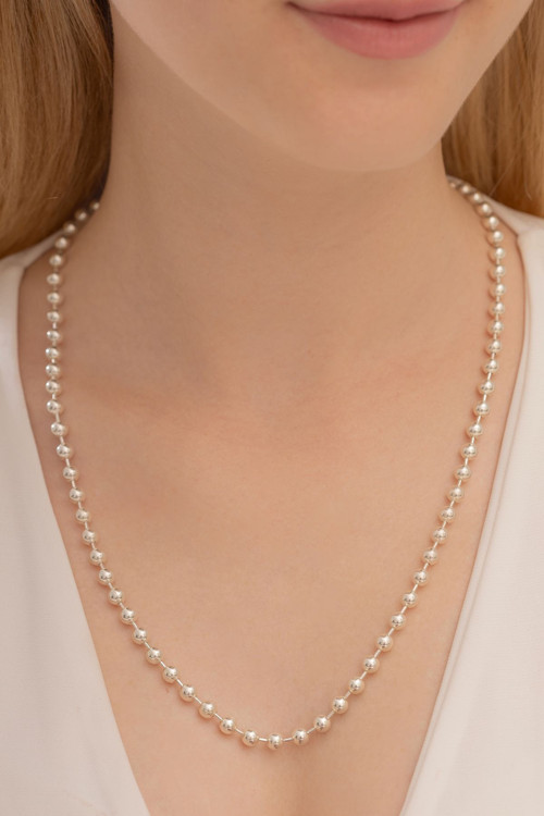 Kadın Gümüş Kolye - 4Mm Top Zincir Model 925 Ayar Gümüş Kadın Kolye Zincir