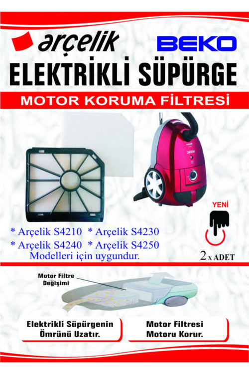Arçelik S 4210 4230 4240 4250 Süpürge Motor Koruma Filtresi 2'li