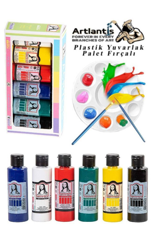 Monalisa Akrilik Boya 6 Renk x 70 ml Ana Renkler 1 Pkt ve Yuvarlak Resim Paleti Fırçalı 1 Pkt 10 Hazneli Boya Paleti