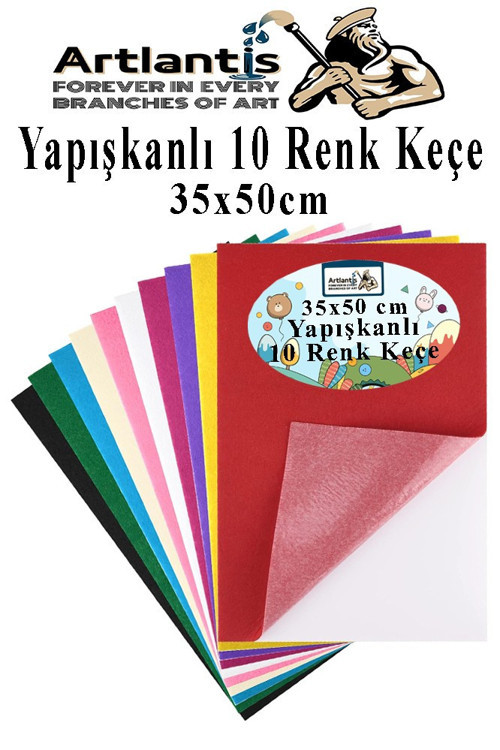 Yapışkanlı Keçe 35x50 cm 10 Renk 1 Paket 2.0 mm Renkli Hobi Keçesi Elişi Keçe Kumaşı Anasınıfı Kreş Okul Öncesi El Sanat