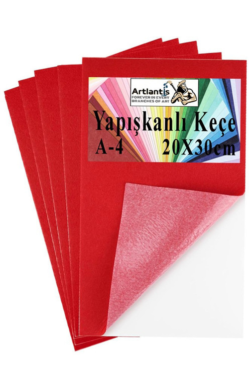 Yapışkanlı Keçe A4 20X30 cm 5 li 1 Paket 2.0 mm Kendinden Yapışkanlı Renkli Hobi Keçesi Elişi Keçe Kumaşı Anasınıfı Kreş