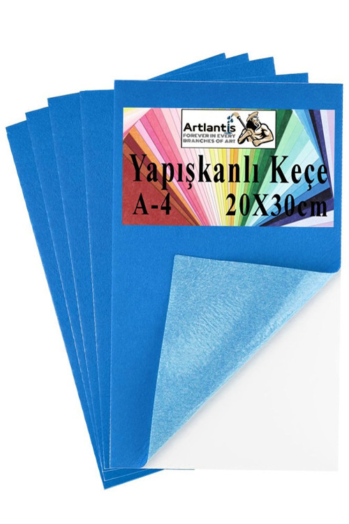 Yapışkanlı Keçe A4 20X30 cm 5 li 1 Paket 2.0 mm Kendinden Yapışkanlı Renkli Hobi Keçesi Elişi Keçe Kumaşı Anasınıfı Kreş