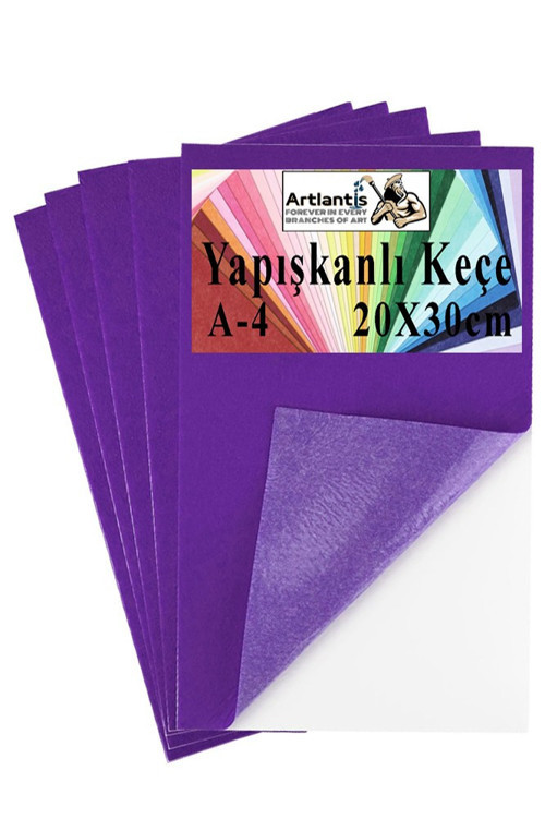 Yapışkanlı Keçe A4 20X30 cm 5 li 1 Paket 2.0 mm Kendinden Yapışkanlı Renkli Hobi Keçesi Elişi Keçe Kumaşı Anasınıfı Kreş
