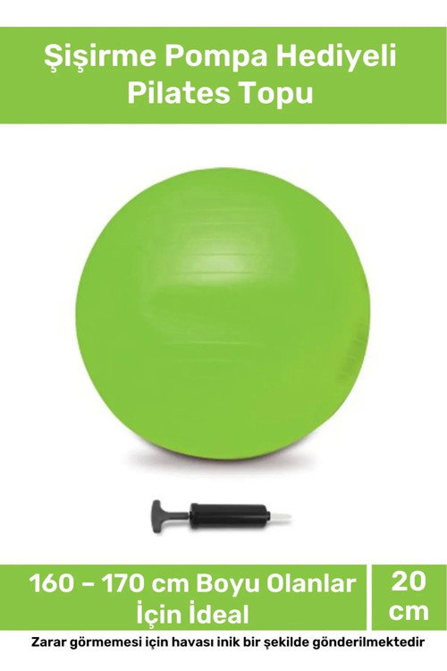 Deluxe Serisi Dayanıklı Yüksek Kalite Mini Gymball 20 cm Yeşil Pilates Topu Şişirme Pompa