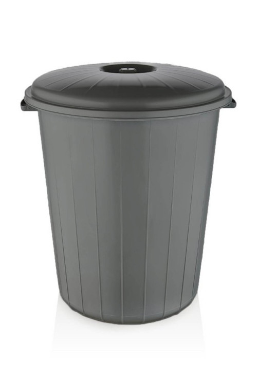 Plastik 50 Litre Battal Kapaklı Kulplu Çöp Kovası Gri My Lotus