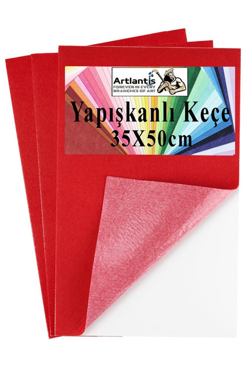Kırmızı Yapışkanlı Keçe 35x50 cm 3 Adet 2.0 mm Kendinden Yapışkanlı Renkli Hobi Keçesi Elişi Keçe Kumaşı Anasınıfı