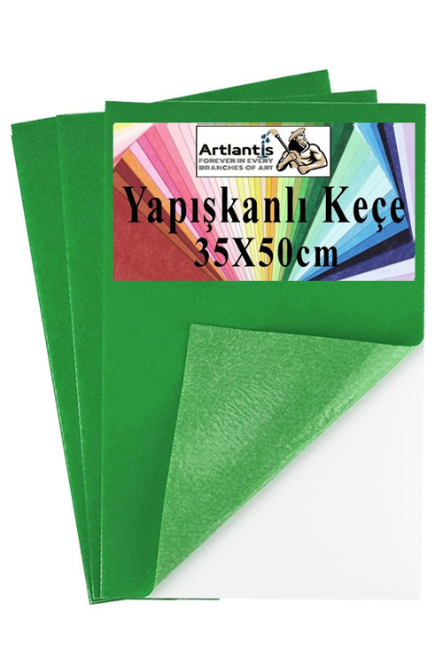 Yeşil Yapışkanlı Keçe 35x50 cm 3 Adet 2.0 mm Kendinden Yapışkanlı Renkli Hobi Keçesi Elişi Keçe Kumaşı Anasınıfı