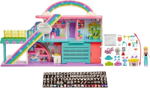 Gökkuşağı Alışveriş Merkezi HHX78 Polly (10 cm), 35'ten fazla aksesuar ve 9 oyun alanıyla 3 katlı, 4 yaş ve