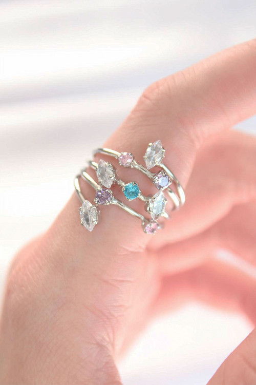 Renkli Zirkon Taşlı Silver Renk Ayarlanabilir Yüzük - TJ-BYK3127