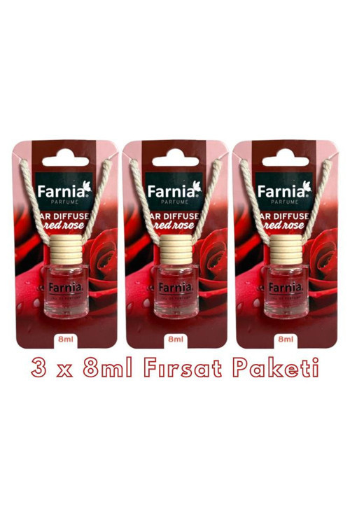 Yüksek Esanslı Askılı Araç Kokusu EDP Parfüm Kırmızı Gül 8 Ml 3 Adet Avantaj Paketi