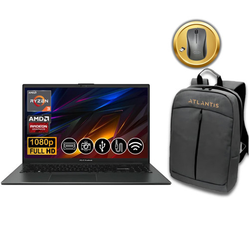 VivoBook Go 15 R3-7320U 8GB 512GB M.2 SSD E1504FA-NJ097 ATL32 15.6" Fdos Notebook +Mouse&çanta