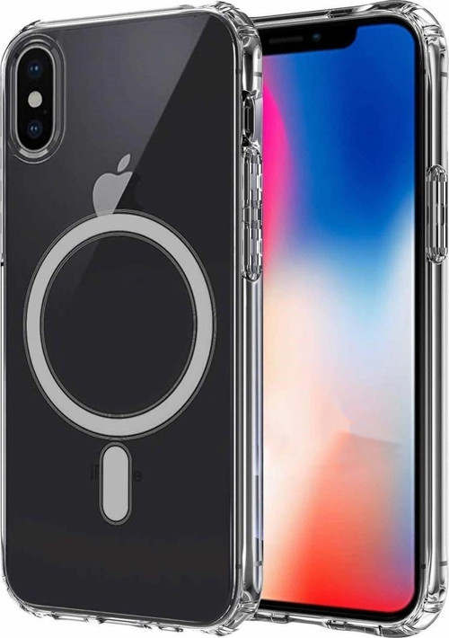 iPhone XS 5.8 Kılıf Magsafe Şarj Özellikli Şeffaf Sert PC Embos Kapak