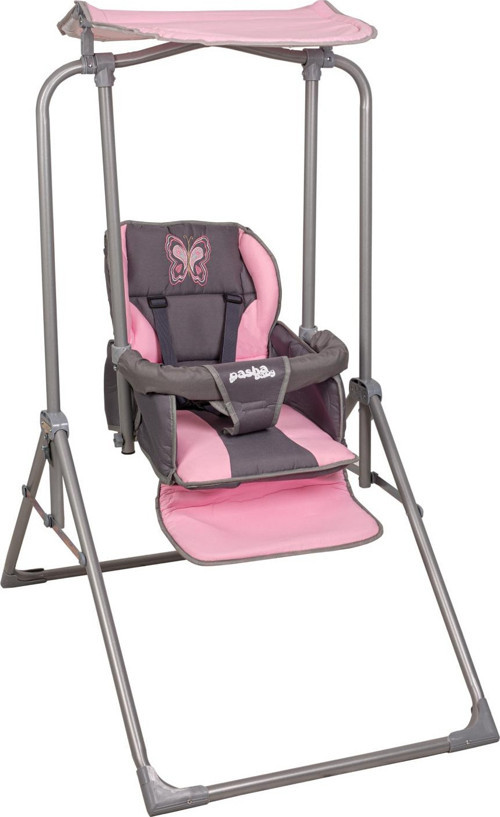 Pasha Baby Lüks Yatabilen Tenteli Ev Tipi Salıncak Pembe-Gri