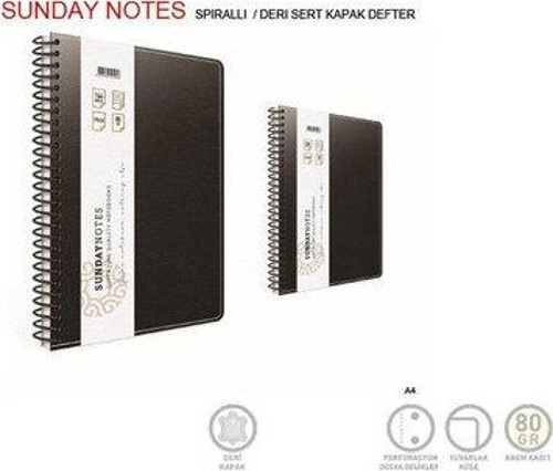 Sunday Notes Spiralli Deri Kapak Defter A4 140 Yaprak Çizgili