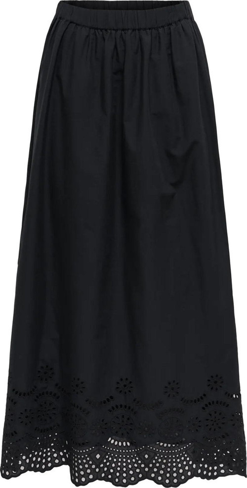 Kadın Onllou Beli Lastikli Etek Ucu Dantelli %100 Pamuk Maxi Etek 15342574 Siyah