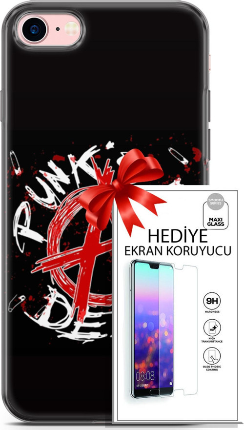 Apple İphone 7 - 8 Kılıf Orijinal Seri Punky 15 Punk'S Not Dead Kalın Silikon + Ekran Koruyucu