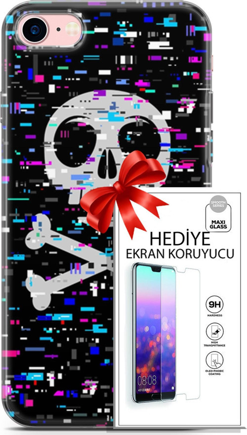 Apple İphone 7 - 8 Kılıf Orijinal Seri Cyberpunk 01 Kurukafa Telefon Kılıfı + Ekran Koruyucu