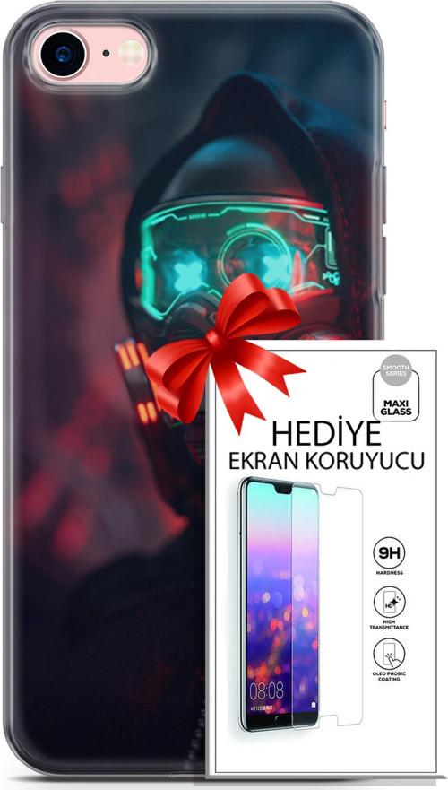 Apple İphone 7 - 8 Kılıf Orijinal Seri Cyberpunk 03 Vr Maske Arka Kapak + Ekran Koruyucu