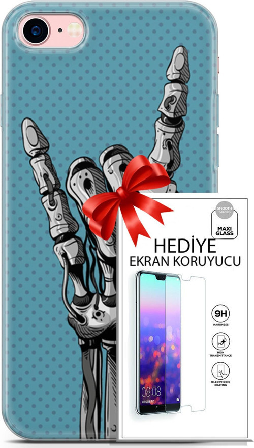 Apple İphone 7 - 8 Kılıf Orijinal Seri Cyberpunk 07 Robot Eli Desenli Kılıf + Ön Ekran Koruyucu