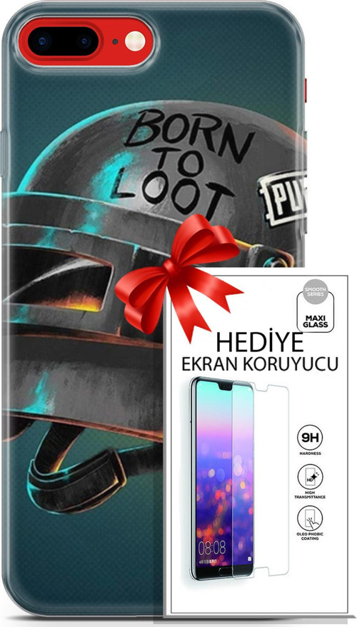 Apple İphone 7 Plus - 8 Plus Kılıf Orijinal Seri Pubg 19 Born To Loot Tam Koruma Kılıf + Ekran Koruyucu