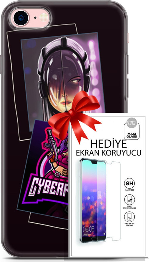 Apple İphone 7 - 8 Kılıf Orijinal Seri Cyberpunk 10 Cyber Kız Full Hd Kılıf + Ekran Koruyucu