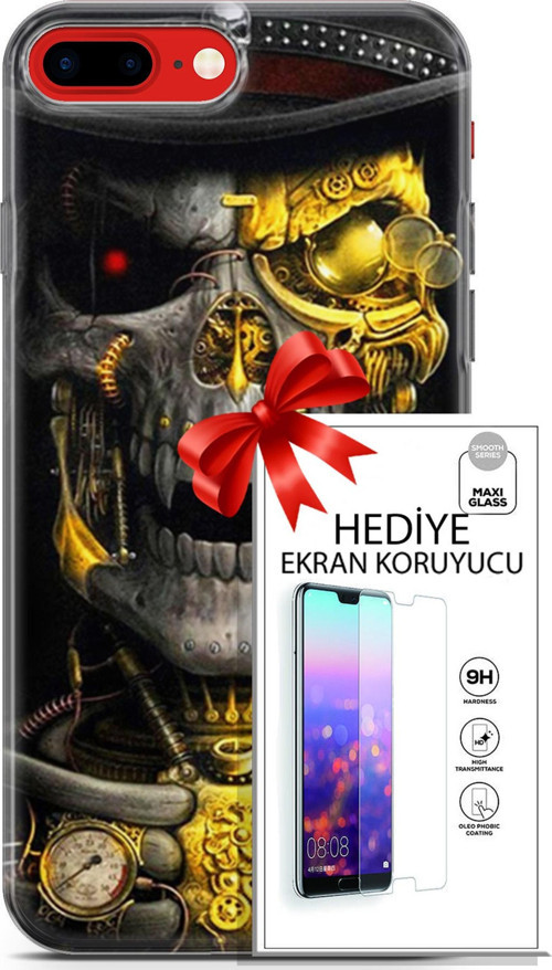 Apple İphone 7 Plus - 8 Plus Kılıf Orijinal Seri Pubg 22 Skeleton Kap + Ekran Koruyucu